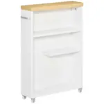 Kleankin Slim Bathroom Storage Cabinet Rolling Wheels Shelves Toilet Paper Holder White