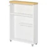 Kleankin Slim Bathroom Storage Cabinet Rolling Wheels Shelves Toilet Paper Holder White - Image 17