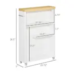 Kleankin Slim Bathroom Storage Cabinet Rolling Wheels Shelves Toilet Paper Holder White - Image 3