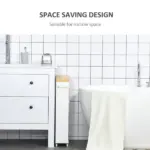 Kleankin Slim Bathroom Storage Cabinet Rolling Wheels Shelves Toilet Paper Holder White - Image 5