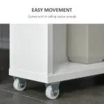 Kleankin Slim Bathroom Storage Cabinet Rolling Wheels Shelves Toilet Paper Holder White - Image 6