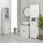 Kleankin Slim Bathroom Storage Cabinet, Tall Linen Tower with Open Shelf, Drawer, Recessed Doors and Adjustable Shelves, White - Image 2