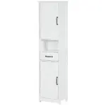 Kleankin Slim Bathroom Storage Cabinet, Tall Linen Tower with Open Shelf, Drawer, Recessed Doors and Adjustable Shelves, White - Image 11