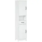 Kleankin Slim Bathroom Storage Cabinet, Tall Linen Tower with Open Shelf, Drawer, Recessed Doors and Adjustable Shelves, White