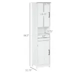 Kleankin Slim Bathroom Storage Cabinet, Tall Linen Tower with Open Shelf, Drawer, Recessed Doors and Adjustable Shelves, White - Image 3