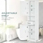 Kleankin Slim Bathroom Storage Cabinet, Tall Linen Tower with Open Shelf, Drawer, Recessed Doors and Adjustable Shelves, White - Image 5