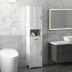 Kleankin Slim Bathroom Storage Cabinet, Tall Linen Tower with Open Shelf, Drawer, Recessed Doors and Adjustable Shelves, White - Image 7