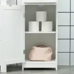 Kleankin Slim Bathroom Storage Cabinet, Tall Linen Tower with Open Shelf, Drawer, Recessed Doors and Adjustable Shelves, White - Image 9