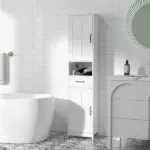 Kleankin Slim Bathroom Storage Cabinet, Tall Linen Tower with Open Shelf, Drawer, Recessed Doors and Adjustable Shelves, White - Image 10