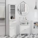 Kleankin Slim Bathroom Storage Cabinet Tall Narrow Linen Tower with Acrylic Door Drawer and Shelves White - Image 2