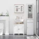 Kleankin Slim Bathroom Storage Cabinet Tall Narrow Linen Tower with Acrylic Door Drawer and Shelves White - Image 11