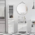 Kleankin Slim Bathroom Storage Cabinet Tall Narrow Linen Tower with Acrylic Door Drawer and Shelves White - Image 12