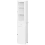 Kleankin Slim Bathroom Storage Cabinet Tall Narrow Linen Tower with Acrylic Door Drawer and Shelves White