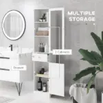 Kleankin Slim Bathroom Storage Cabinet Tall Narrow Linen Tower with Acrylic Door Drawer and Shelves White - Image 4