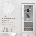 Kleankin Slim Bathroom Storage Cabinet Tall Narrow Linen Tower with Acrylic Door Drawer and Shelves White - Image 7