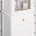 Kleankin Slim Bathroom Storage Cabinet Tall Narrow Linen Tower with Acrylic Door Drawer and Shelves White - Image 9