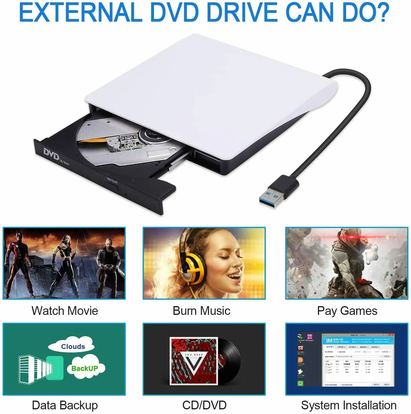 Slim USB 3.0 External CD DVD Drive Burner Reader Writer for Laptop PC and Mac