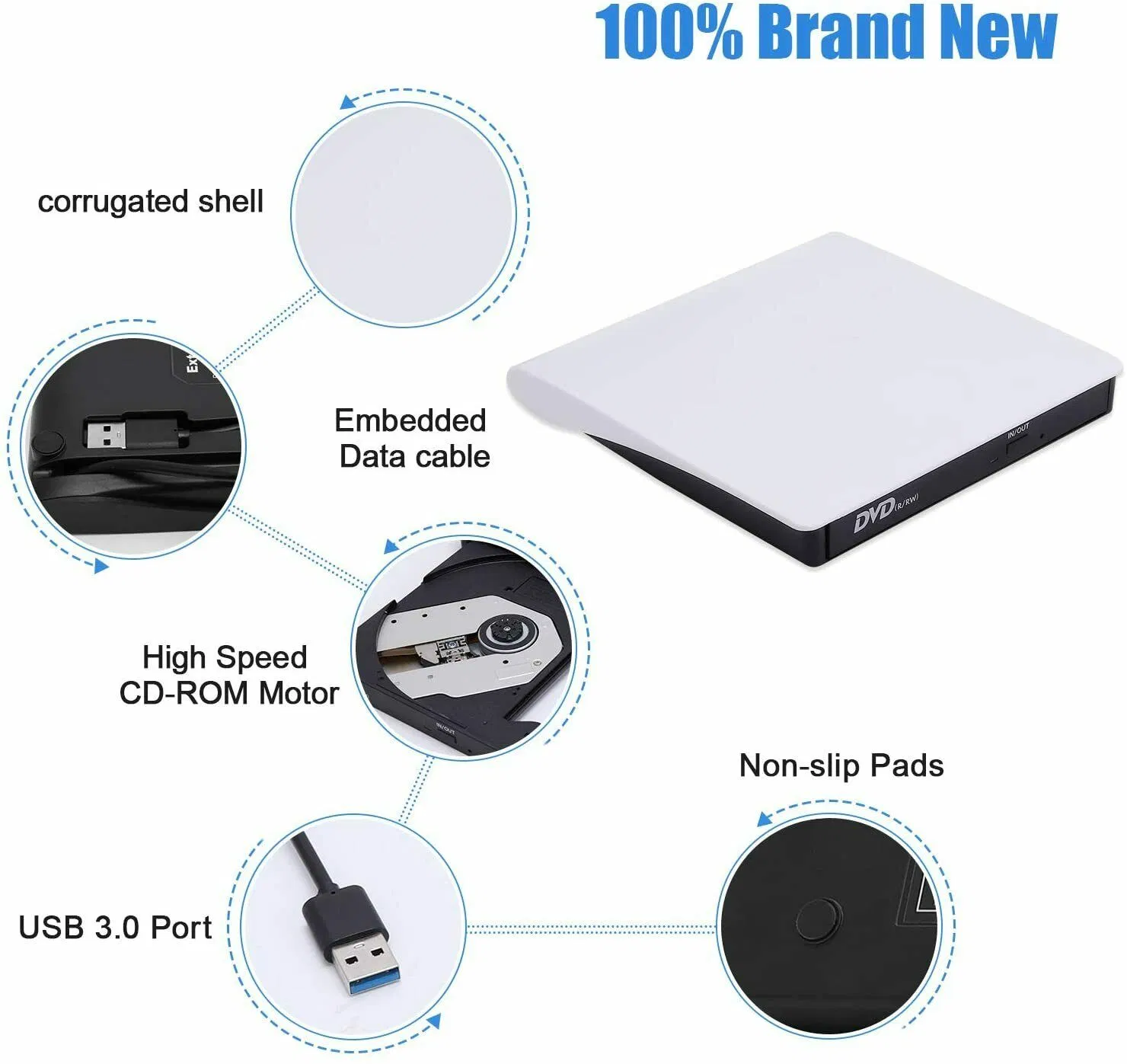Slim USB 3.0 External CD DVD Drive Burner Reader Writer for Laptop PC and Mac