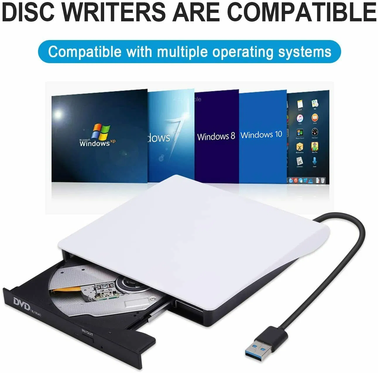 Slim USB 3.0 External CD DVD Drive Burner Reader Writer for Laptop PC and Mac