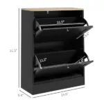 HOMCOM Slim Shoe Storage Cabinet, Modern Shoe Cabinet with 2 Flip Drawers and Adjustable Shelves for 12 Pairs, Black - Image 3