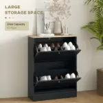 HOMCOM Slim Shoe Storage Cabinet, Modern Shoe Cabinet with 2 Flip Drawers and Adjustable Shelves for 12 Pairs, Black - Image 4