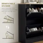 HOMCOM Slim Shoe Storage Cabinet, Modern Shoe Cabinet with 2 Flip Drawers and Adjustable Shelves for 12 Pairs, Black - Image 6