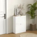 Slim Shoe Storage Cabinet, Modern Shoe Cabinet with 2 Flip Drawers and Adjustable Shelves for 12 Pairs, White - Image 2
