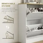 Slim Shoe Storage Cabinet, Modern Shoe Cabinet with 2 Flip Drawers and Adjustable Shelves for 12 Pairs, White - Image 6