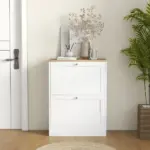 Slim Shoe Storage Cabinet, Modern Shoe Cabinet with 2 Flip Drawers and Adjustable Shelves for 12 Pairs, White - Image 8