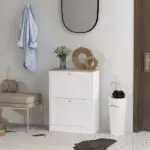 Slim Shoe Storage Cabinet, Modern Shoe Cabinet with 2 Flip Drawers and Adjustable Shelves for 12 Pairs, White - Image 10