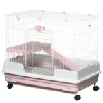 Small Animal Cage 2-Level Rabbit Hutch with Wheels Removable Tray Pink for Bunny Chinchillas Ferret - Image 11
