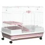 Small Animal Cage 2-Level Rabbit Hutch with Wheels Removable Tray Pink for Bunny Chinchillas Ferret