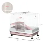 Small Animal Cage 2-Level Rabbit Hutch with Wheels Removable Tray Pink for Bunny Chinchillas Ferret - Image 3