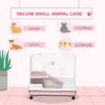 Small Animal Cage 2-Level Rabbit Hutch with Wheels Removable Tray Pink for Bunny Chinchillas Ferret - Image 4