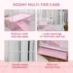 Small Animal Cage 2-Level Rabbit Hutch with Wheels Removable Tray Pink for Bunny Chinchillas Ferret - Image 5