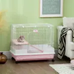 Small Animal Cage 2-Level Rabbit Hutch with Wheels Removable Tray Pink for Bunny Chinchillas Ferret - Image 7