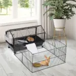Small Animal Hutch 35L Cage with Wheels Bunny Playpen House Black for Guinea Pig Chinchilla - Image 2