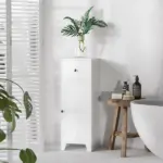 Small Bathroom Floor Storage Cabinet Free Standing Cupboard Organizer with 1 Drawer and Adjustable Shelf for Living Room, White - Image 2