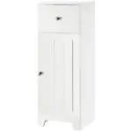 Small Bathroom Floor Storage Cabinet Free Standing Cupboard Organizer with 1 Drawer and Adjustable Shelf for Living Room, White - Image 11