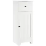 Small Bathroom Floor Storage Cabinet Free Standing Cupboard Organizer with 1 Drawer and Adjustable Shelf for Living Room, White