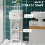 Small Bathroom Floor Storage Cabinet Free Standing Cupboard Organizer with 1 Drawer and Adjustable Shelf for Living Room, White - Image 4
