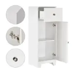 Small Bathroom Floor Storage Cabinet Free Standing Cupboard Organizer with 1 Drawer and Adjustable Shelf for Living Room, White - Image 7