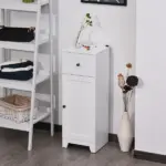 Small Bathroom Floor Storage Cabinet Free Standing Cupboard Organizer with 1 Drawer and Adjustable Shelf for Living Room, White - Image 10