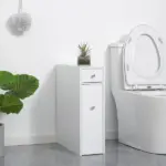 HOMCOM Small Bathroom Storage Cabinet Slim Wooden Toilet Floor Organizer with Drawers White - Image 2