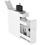 HOMCOM Small Bathroom Storage Cabinet Slim Wooden Toilet Floor Organizer with Drawers White - Image 12