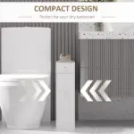 HOMCOM Small Bathroom Storage Cabinet Slim Wooden Toilet Floor Organizer with Drawers White - Image 4