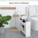 HOMCOM Small Bathroom Storage Cabinet Slim Wooden Toilet Floor Organizer with Drawers White - Image 5