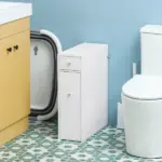 HOMCOM Small Bathroom Storage Cabinet Slim Wooden Toilet Floor Organizer with Drawers White - Image 10