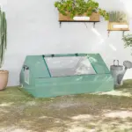 Outsunny Small Greenhouse 71 x 55 x 32 Outdoor Flower Planter Hot House with Zipper Windows and Door Green - Image 2