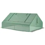 Outsunny Small Greenhouse 71 x 55 x 32 Outdoor Flower Planter Hot House with Zipper Windows and Door Green - Image 11
